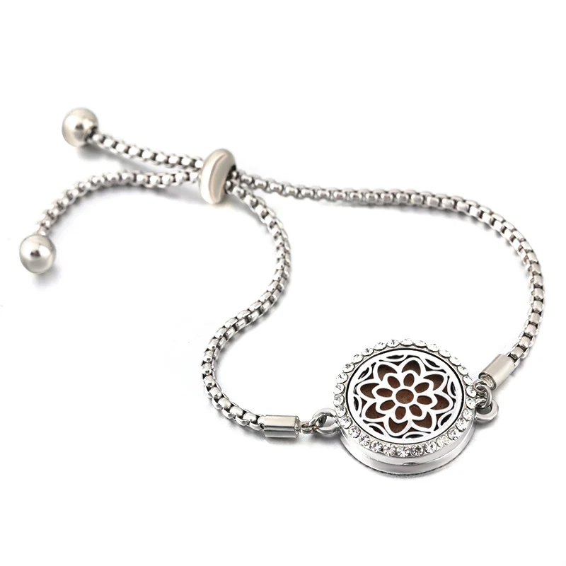 

2019 New Zircon Bangle Jewelry Essential Oil Diffusing Perfume Locket Adjustable Cross Chain Aroma Bracelet Romantic Accessories