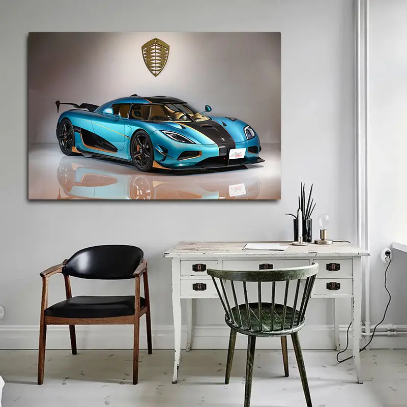 Картина на холсте Sportscar Koenigsegg Agera RSR светильник-Голубой автомобиль настенные
