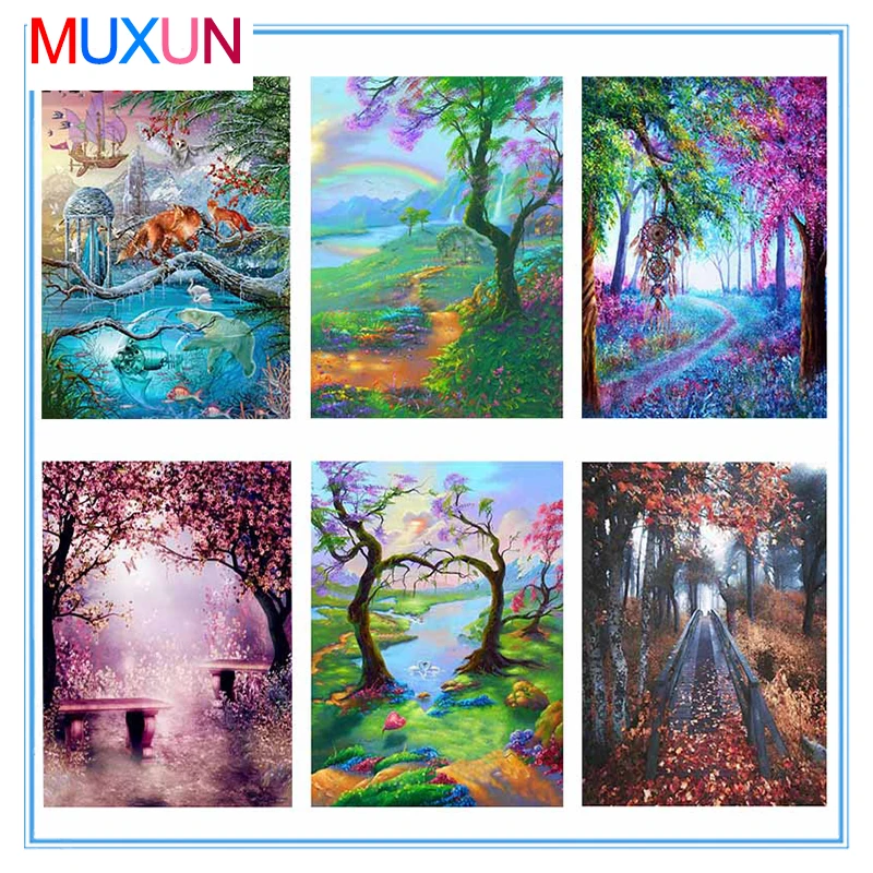 Алмазная 5D живопись сделай сам дерево кленовые листья деревенская дорога