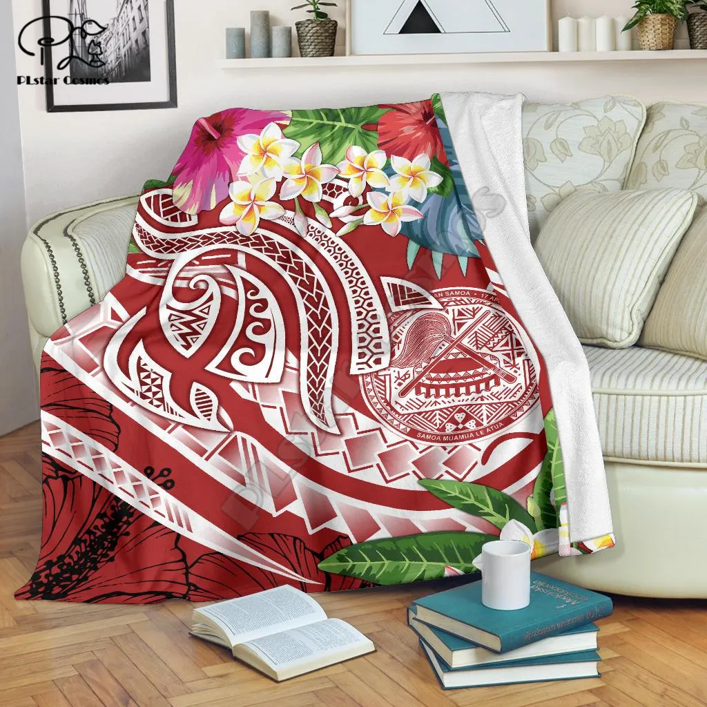 

Summer Plumeria Polynesian American Samoa Blanket 3D printed Sherpa Blanket on Bed Home Textiles Dreamlike HOME ACCESSORIES
