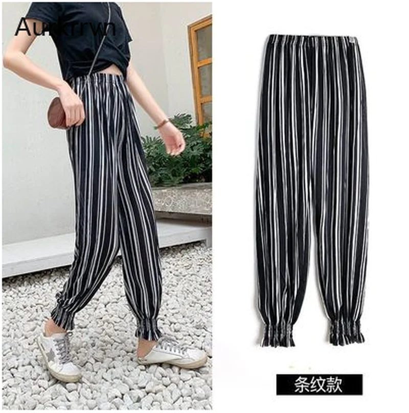 

Aurkrrvn Summer Harem Pants Woman High Waist Loose Silk Summer Crop Pants Womens Casual Joggers Trousers Street Lady Carrot Pant