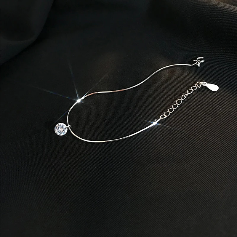 S925 Sterling Silver Snake Bone Chain Couple Bracelet Student Simple Shiny Zircon Adjustable Exquisite Jewelry Gift | Украшения и