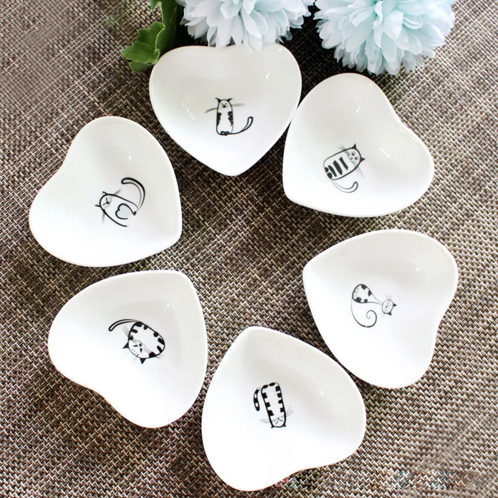 

6Pcs Cartoon Cat Ceramics Soy Dish Sauce Vinegar Dishes Kitchen Plate