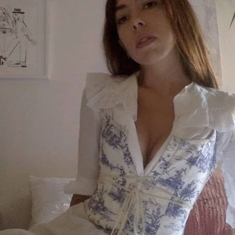 

Women Lace Up Corset Bustier Top Camisole Floral Print Sleeveless Corset Boned Waist Trainer Short Vest with Strap Body Shaping