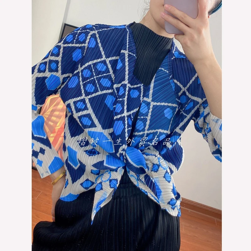 

2021 сезон весна-лето Новый кардиган с принтом Miyak складку модные размера плюс тонкий все-матч с длинными рукавами женская куртка