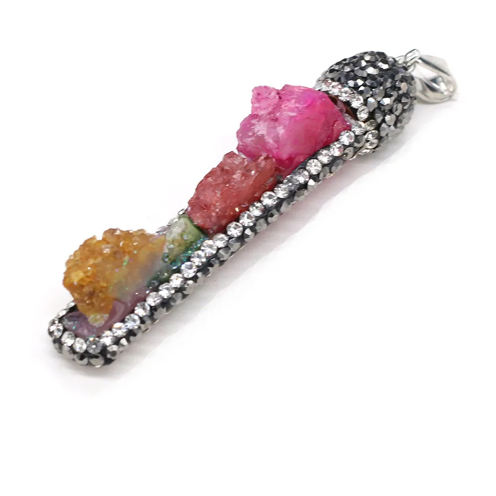 Natural Stone Pendant Rectangle Shape Crystal Set Drill Exquisite Charm for Jewelry Making DIY Necklace Earrings Accessories | Украшения и