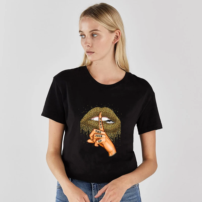 

Women T Shirt Lips Leopard Funny Print labios T-shirt Hipster Costume Women Tshirt Summer leopardo Lip Tee Shirt