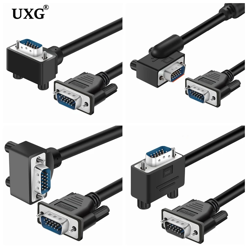 Кабель для монитора компьютера VGA 1080p Стандартный 15-контактный разъем 90 градусов