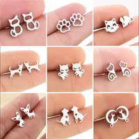 brand new cute cat dog animal stainless steel ear studs suitable for ladies girls children fashion jewelry anti allergy earrings
