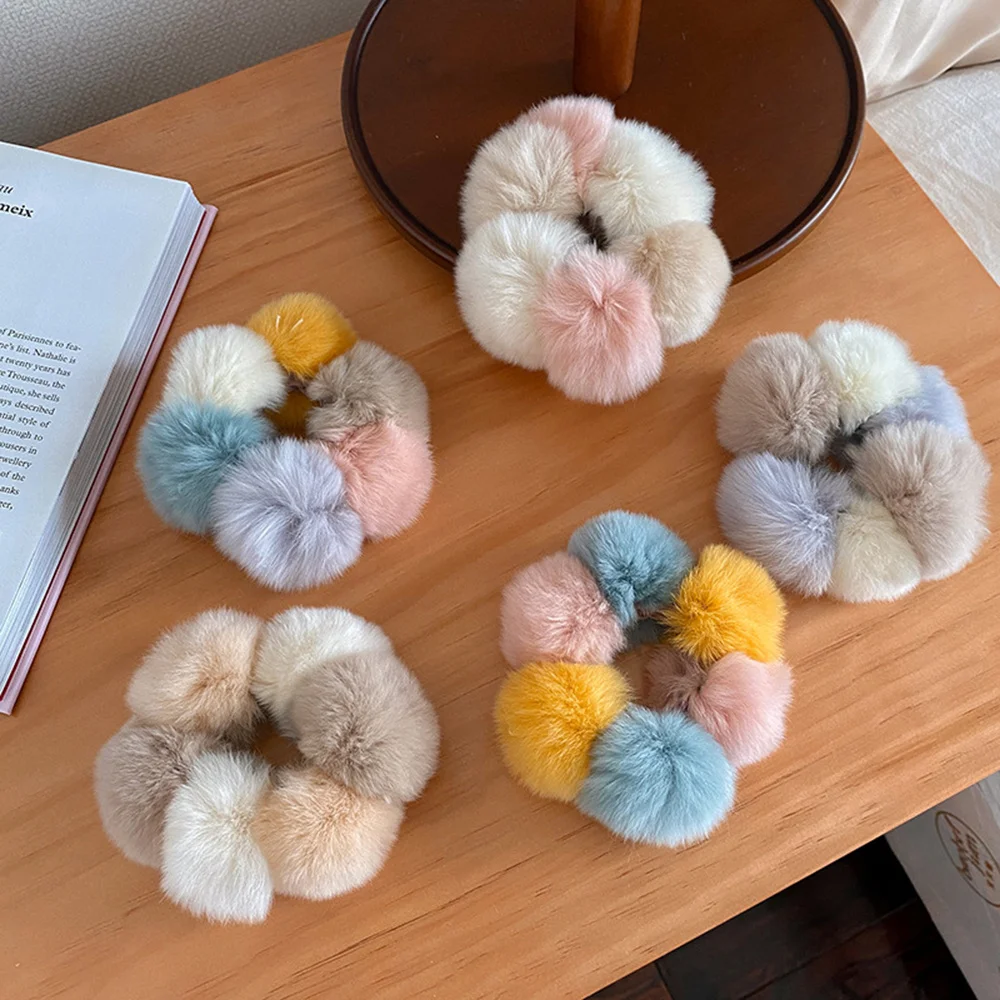 

Cute Fur Ball Hair Ring Soft Plush Rabbit Fur Hair Rope Hair Tie Hair Accessories For Girls Women Ponytail Decoration New Winter
