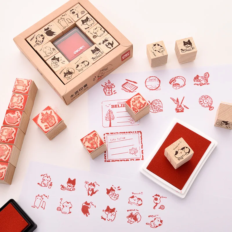 Деревянные Мультяшные печатные уплотнения набор студентов ретро печать декор