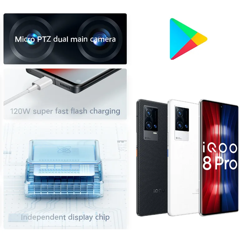 original vivo iqoo 8 pro 5g snapdragon 888 plus smartphone 120w fast charging amoled 120hz google play 50mp 12gb ram 512gb rom free global shipping