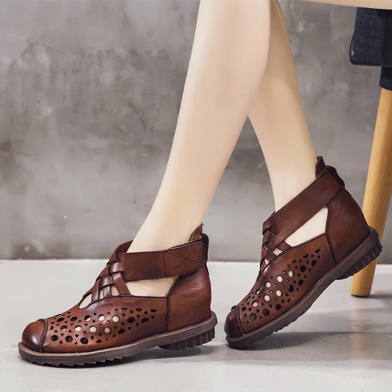 Женские ботинки ручной работы GKTINOO летние повседневные ботильоны из натуральной