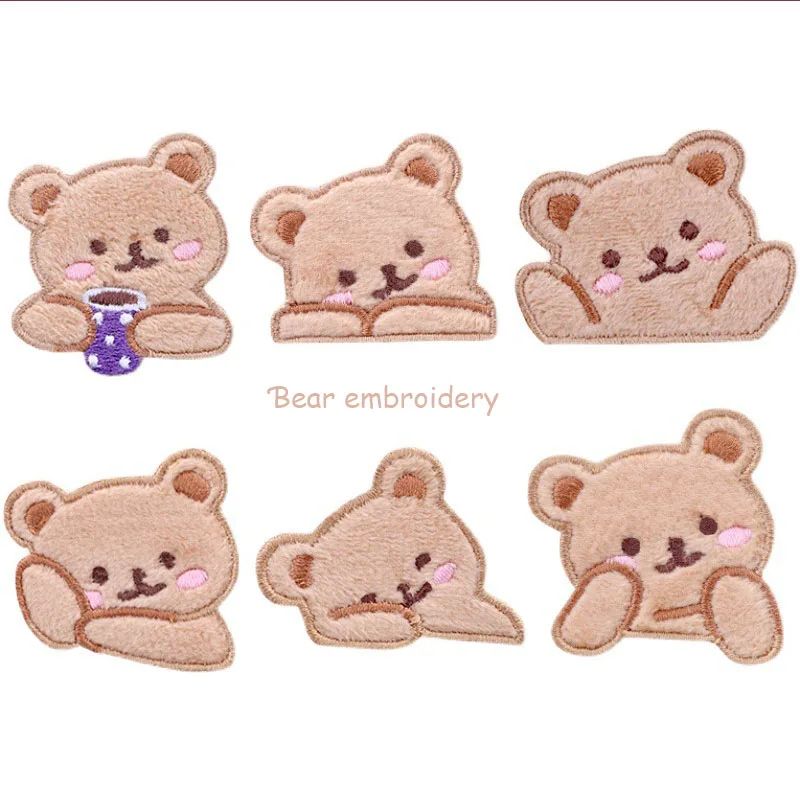 

Cute Cartoon Bear Embroidery Paste Iron On Patches Applique Clothing Backpack Hand Account Decoration DIY Material Badges Coudre