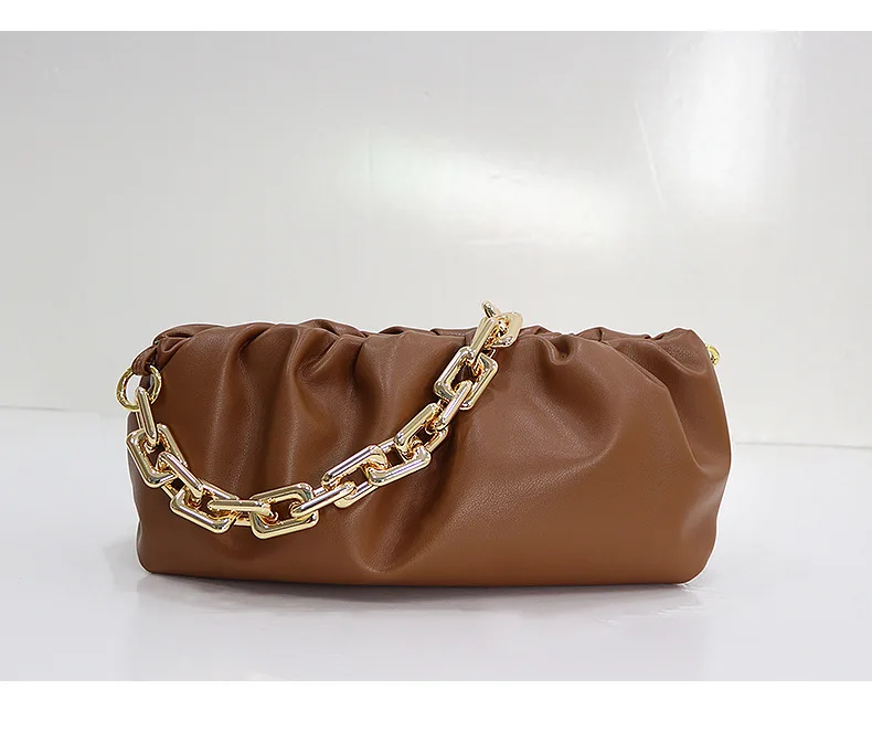 Новинка женский клатч из 100% коровьей кожи с толстой цепочкой и рюшами сумочка