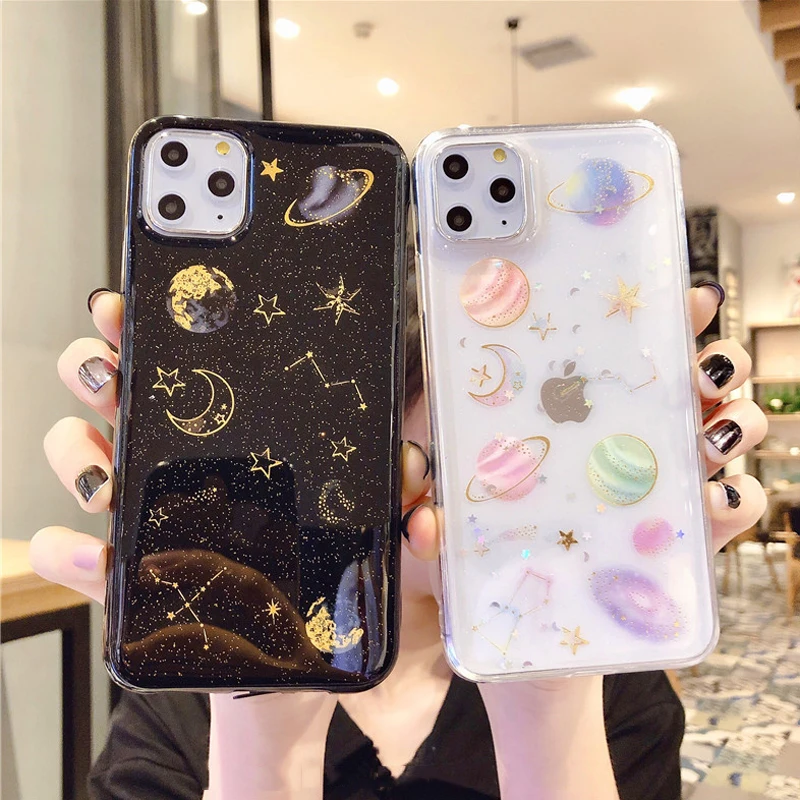Блестящий чехол для телефона Planet Astronomy Sparkle Powder Crystal Clear мягкий iPhone 6 6S 6plus 7 8 plus x xs max