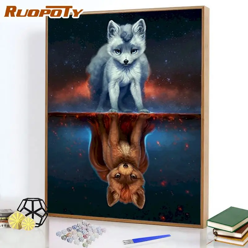 

RUOPOTY Painting by numbers Reflection animal For Adult Handpainted Kits Acrylic Paints Artwork Unique Gift Wall Decor