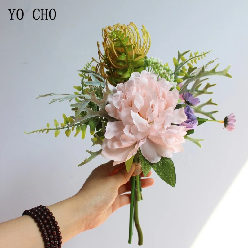 YO CHO букет роз Свадебный цветок для невесты Букет Искусственный шелк Роза Пион