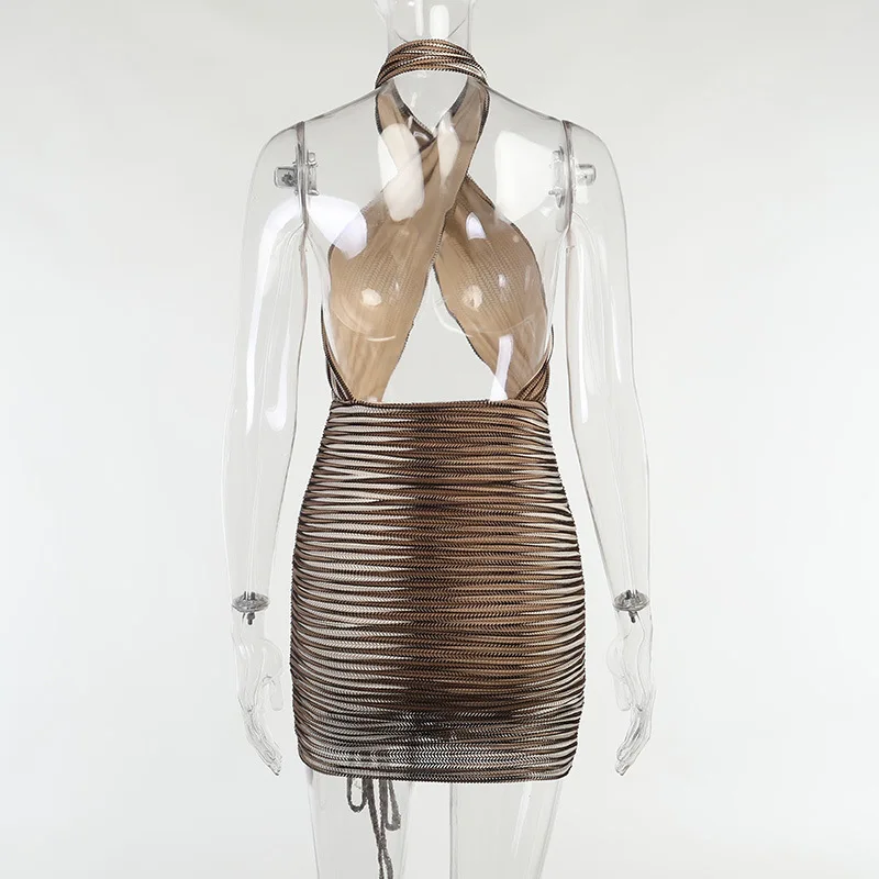 

Trendy Striped Sexy Party Dress Vacation Outfits for Women 2021 Summer Y2K Clothes Backless Bandage Beach Mini Dresses