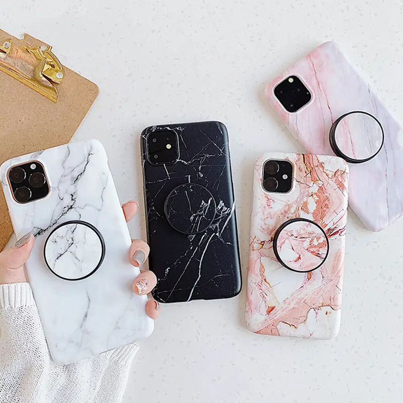 Гибкий чехол-подставка с мраморным рисунком для iPhone 13 12 11 Pro Max XS X XR 8 7 6 Plus матовый