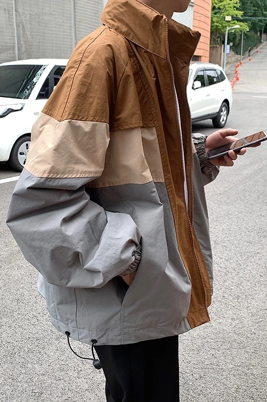

2019 Autumn And Winter New Hong Style Youth Fashion Casual Loose Three-color Stitching Baseball Uniform Sports Jacket KhakiM-2XL