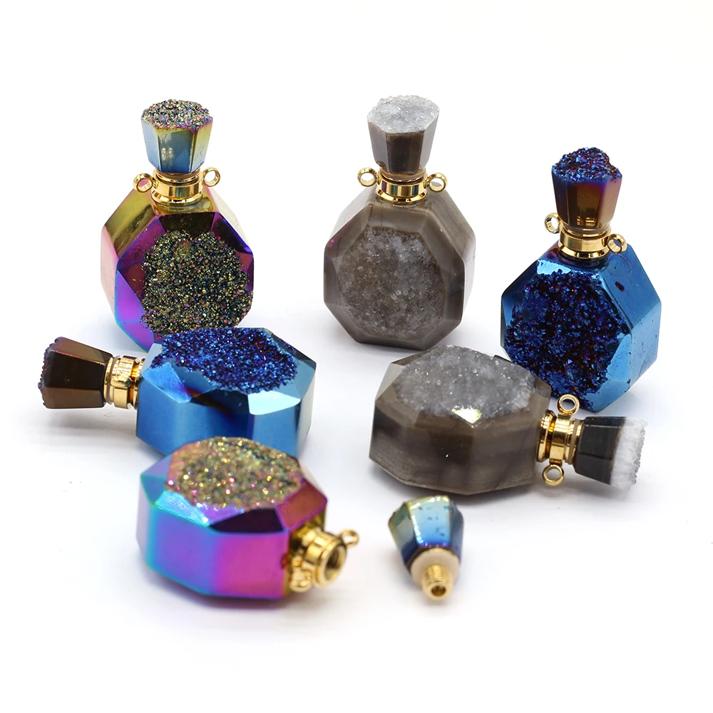 Natural Stone Perfume Bottle Rhombus Pendant Essential Oil Diffuser For Jewelry Making DIY Necklace Accessories Healing Gift 1PC | Украшения