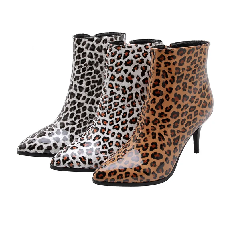 

MEMUNIA 2020 new arrival women ankle boots pointed toe zip Leopard thin high heel party wedding shoes women autumn winter boots