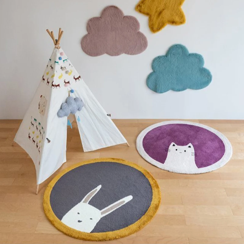 

Baby Play Mat Crawling Carpet Kids Room Floor Rug Round Cartoon Rabbit Printed Game Pad Playmat Child Nursery Decor
