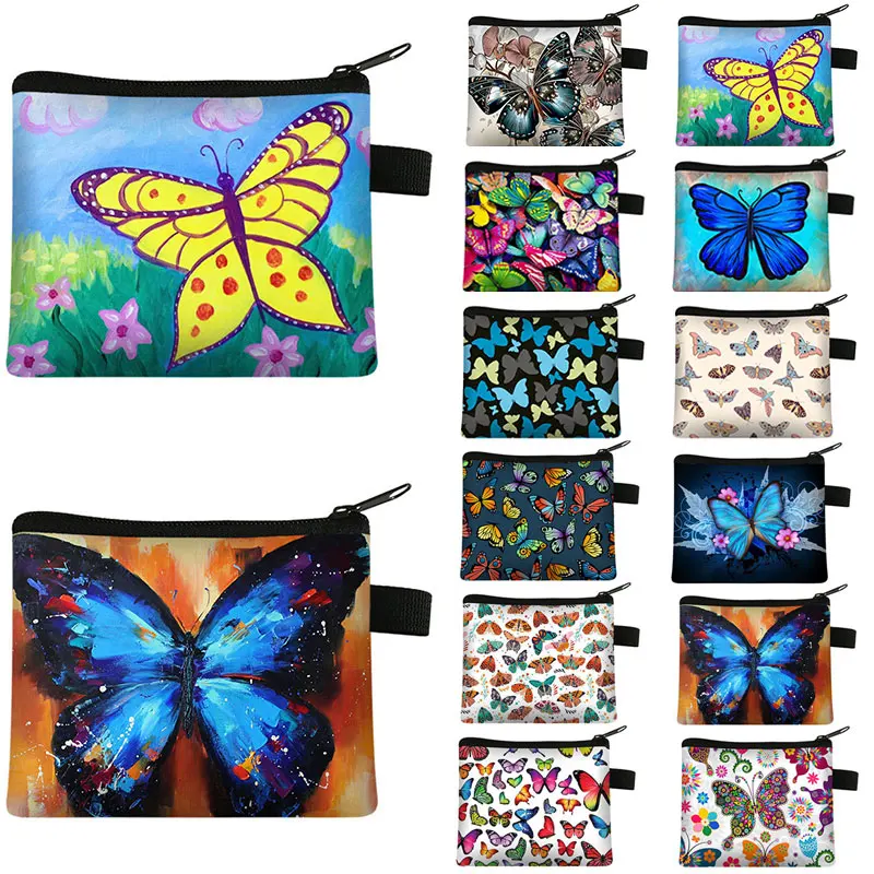 

Cute Colorful Butterfly Coin Purse small Zipper Coin Bags Canvas Card Holder Wallet pouch Kawaii Girls Portable mini Coin Purses