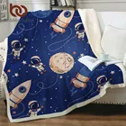 Постельное одеяло BeddingOutlet, голубое флисовое покрывало с космическим космосом, плюшевое постельное белье с космонавтами, планетами, звездами