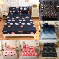 3pcs bedding linens king size heart shaped pattern fitted sheet set for double bed sabanas mattress cover with elastic