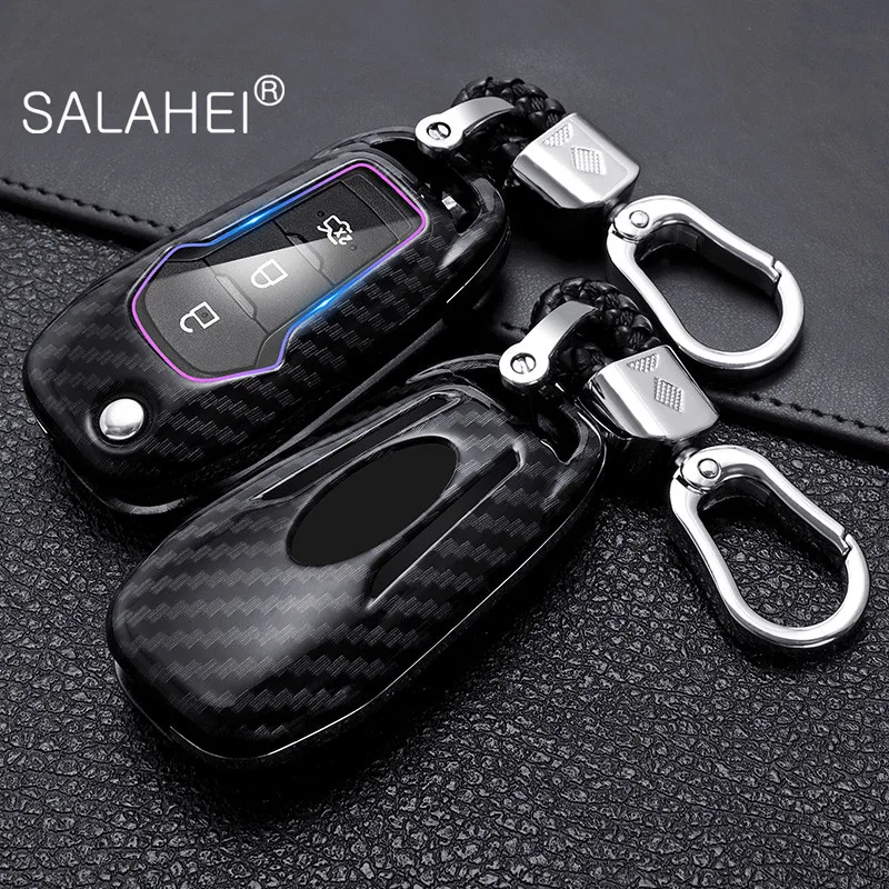 Carbon Fiber ABS Car Folding Key Cover Case For Ford Fusion Fiesta Escort Mondeo Everest Ranger 3 Buttons Key Auto Accessories
