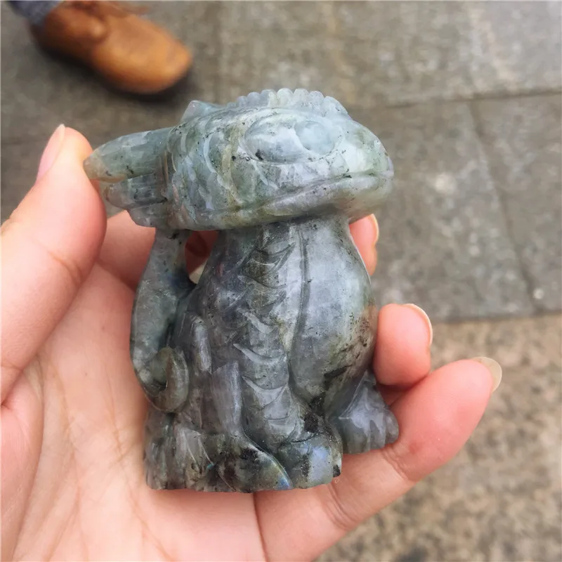 

Natural Labradorite Stones Crystal Handmade Carved Toothless Dragon Polished Animal Powerful Statue for Home Decoration Gift