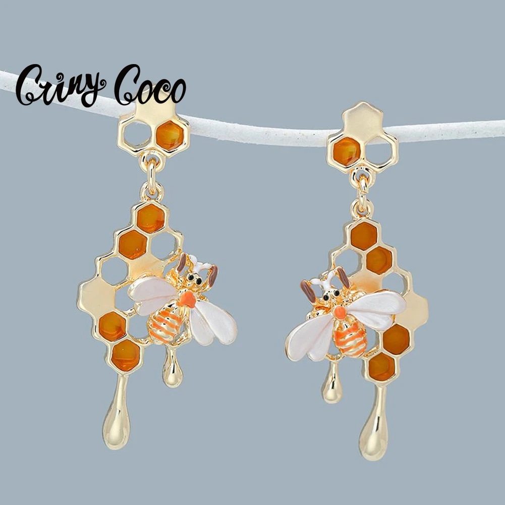 

Cring Coco Bee Drop Earrings Fahsion Enamel Insert Honey Silver Plated Jewelry New Design Dangling Earring Earing for Women Girl