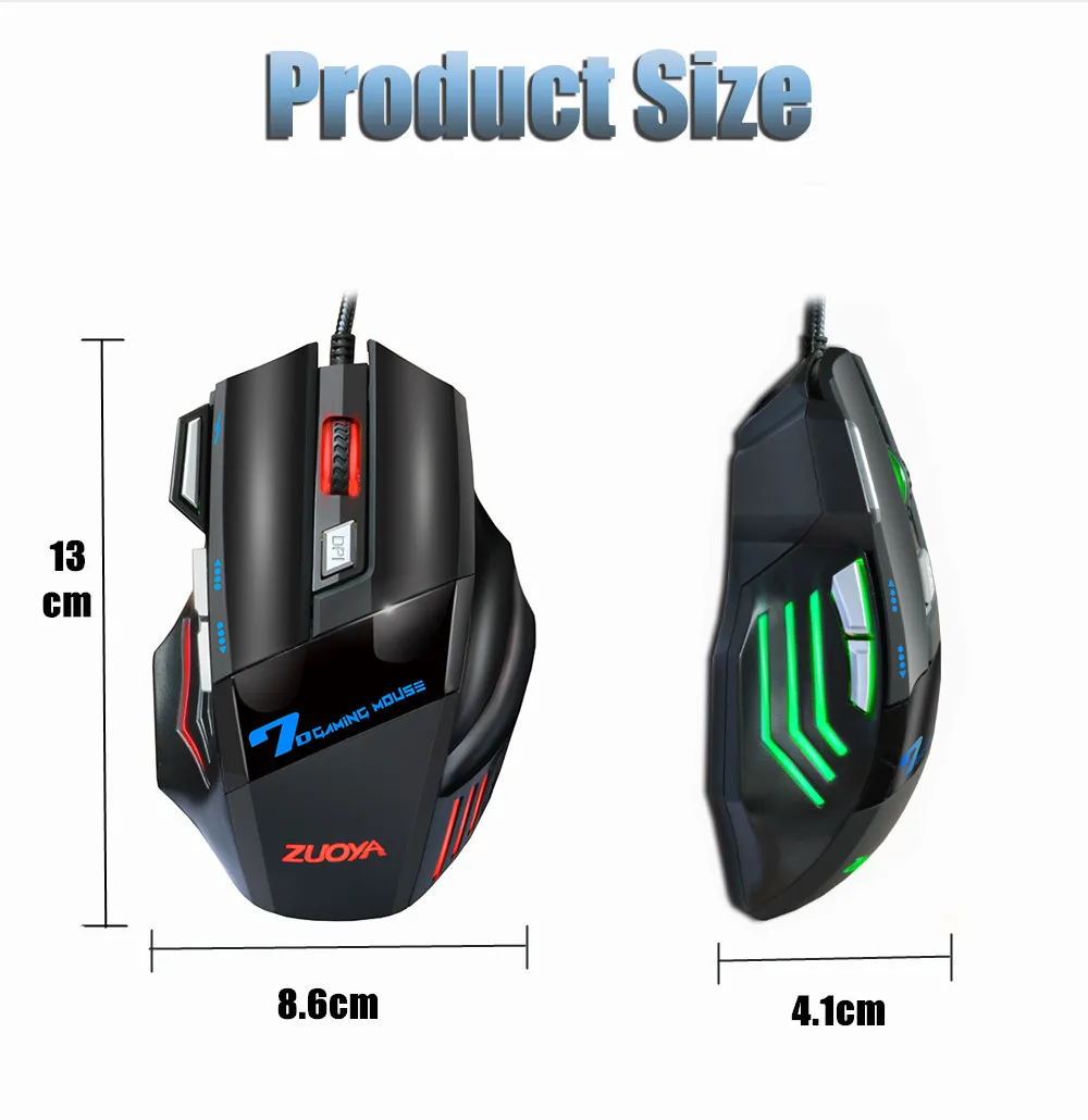 Профессиональная игровая мышь ZUOYA проводная USB 5500DPI регулируемая светодиодная
