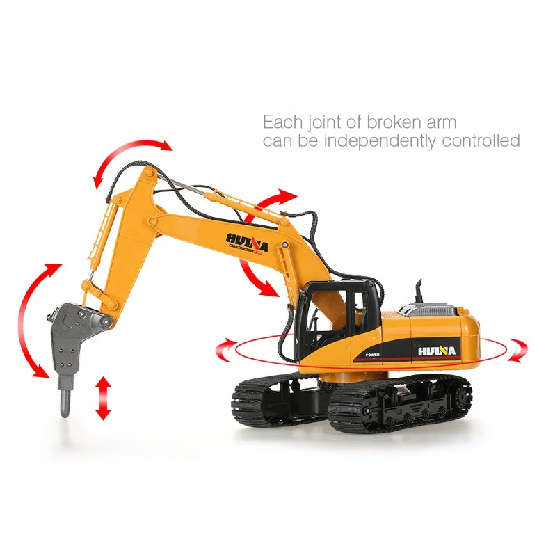 Huina 1560 1:14 2.4G Rc Excavator Rock Breaker 16 Channels Rc Car Alloy Drilling Truck Engineering Toy Gifts For Kids enlarge