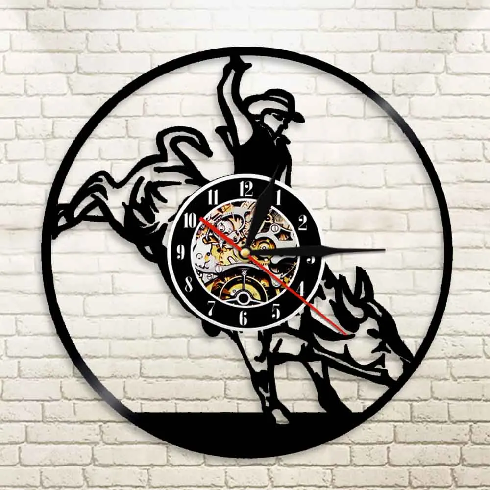 Винтажные настенные часы Wild West Bull Rider ковбойские виниловые с записью