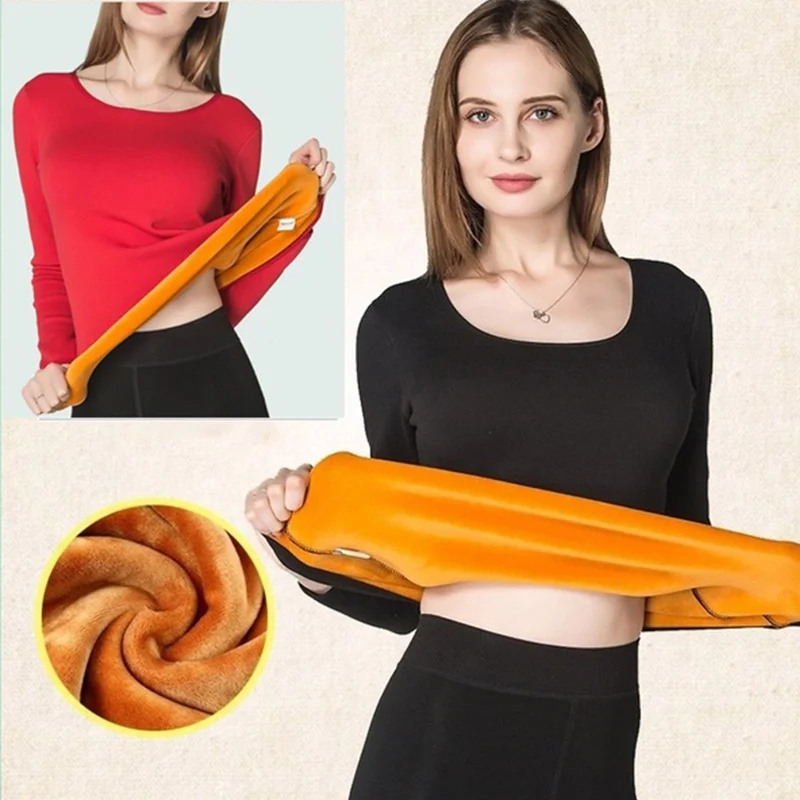 

FAKUNTN Women Winter Thermal Underwear Tops Plus Cashmere Thick Fleece Shirts Keep Warm Layered Clothing Pajamas Velvet
