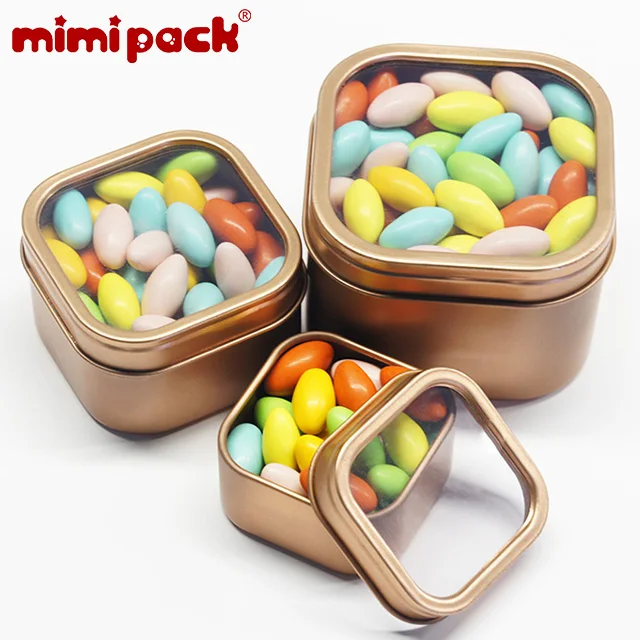 Mimipack квадратные жестяные коробки с прозрачным окном сахар шоколад коллекция рождественских подарков Конфеты жестяные банки(24 шт./лот, 6 цветов