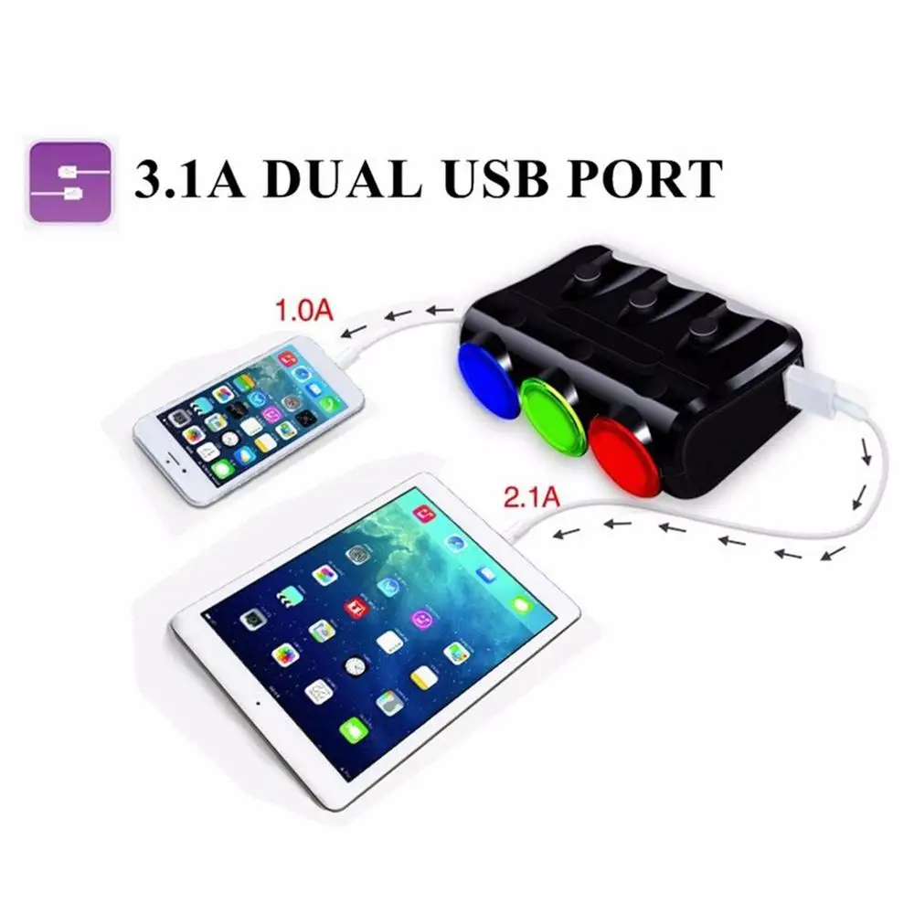 Новинка 12 24 в профессиональный автомобильный прикуриватель с 3 розетками