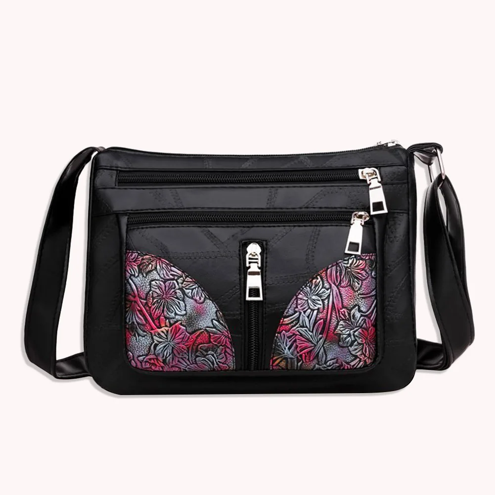 

Retro Women Flower Print Shoulder Bag Multi-zipper Mummy Messenger Handbag Tote Fashion Exquisite Shopping Bag