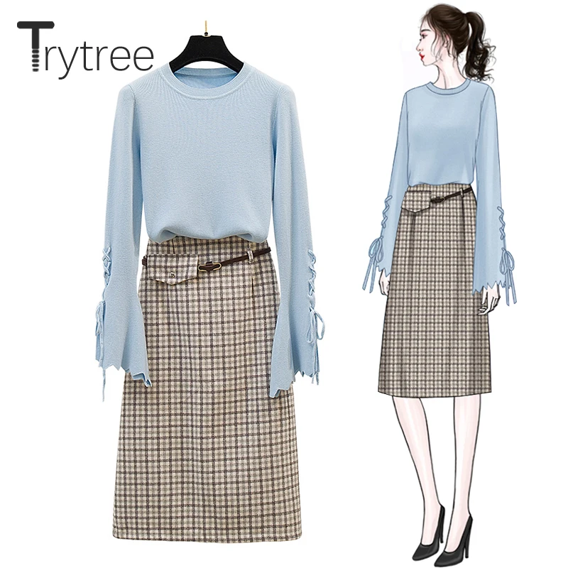 Trytree осенне зимний комплект из двух предметов Повседневный Топ с О образным