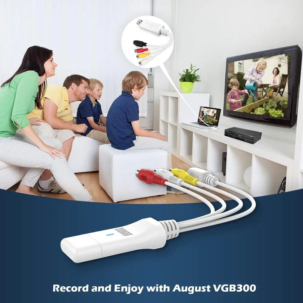 August VGB300 USB Карта видеозахвата для цифровизации аналоговых видео совместима с Windows