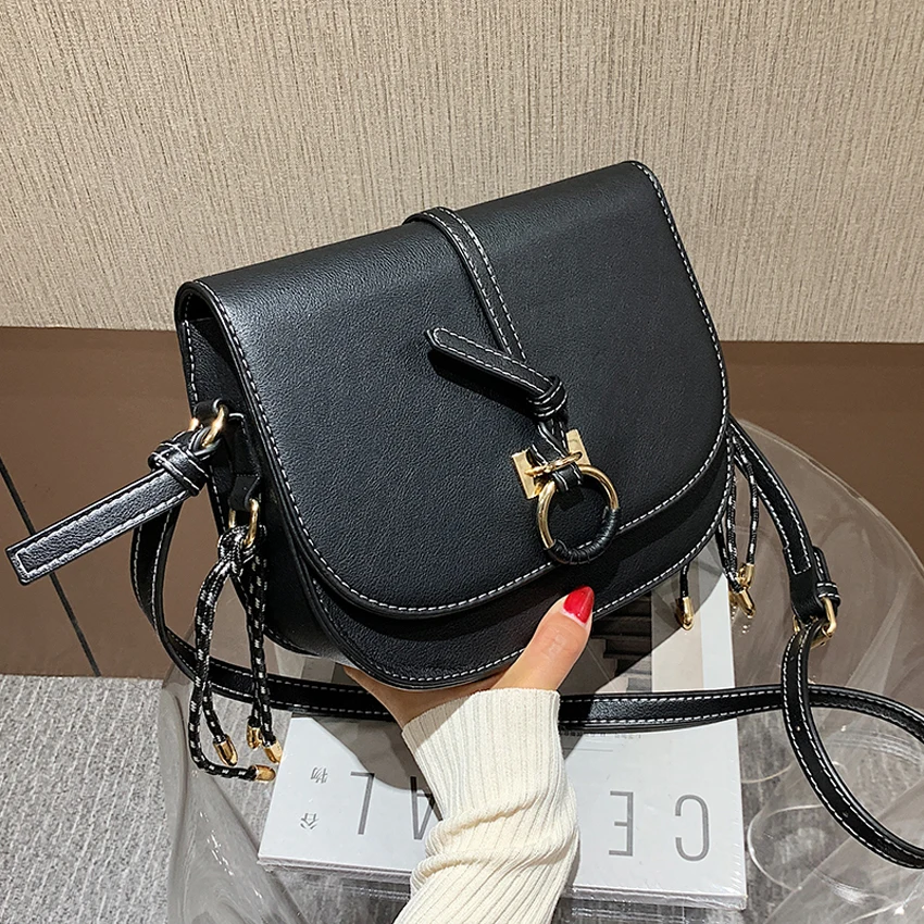 

TOYOOSKY PU Leather Saddle Bags For Women 2020 Fashion Shoulder Simple Bag Lady Solid Color Solid Handbags