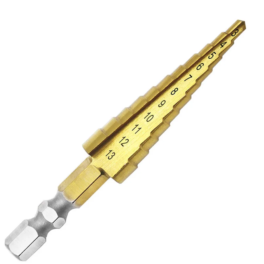 

1pcs Hex Hexagonal Titanium Step Cone Drill Bit Hole Cutter 3-13mm HSS 4241 Sheet Metal Wood Drilling High Quality Power Tools