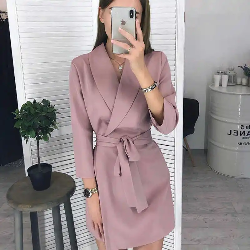 

Casual women up mini office ladies turn-down collar dressed 2021 new spring fashionable party