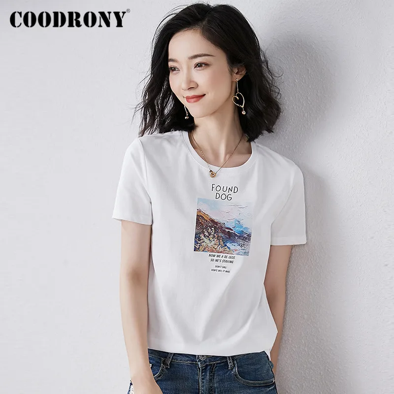 

COODRONY Brand 2021 Summer Casual Women's Slim O-Neck Soft Tops Streetwear Fashion Female Harajuku Cotton T-Shirts W5016S