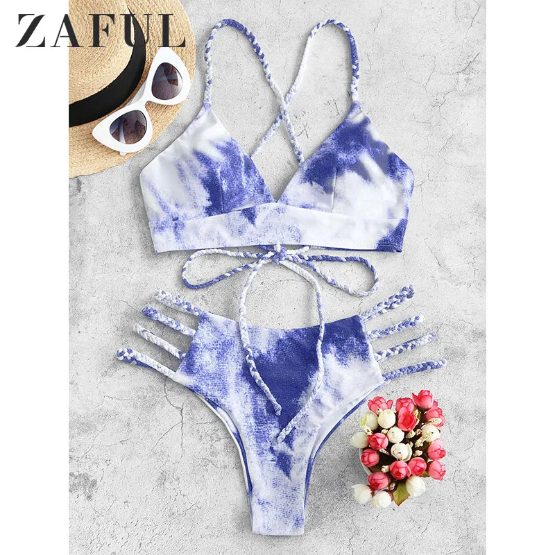 

ZAFUL Tie Dye Bikini 2020 Women Swimwear Push Up Swimsuit Dinosaur Print Swimming Suit Bandage Sexy Summer Bathing Suit Female