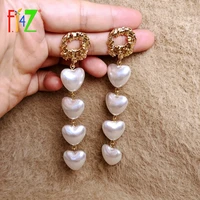 f j4z 2020 hot pearl earrings fashion sweet simulated pearl hearts chandelier earrings elegant bridal jewelry dropship