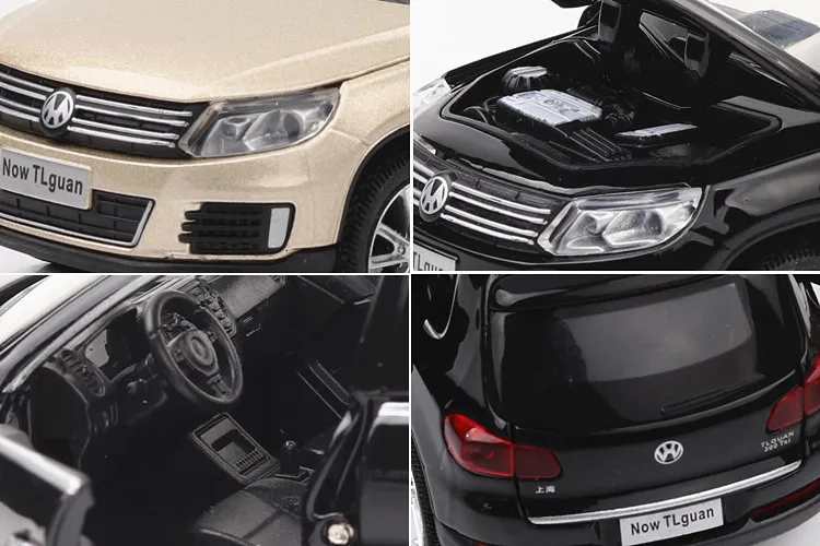 1:32, немецкая модель автомобиля VW Tiguan, литая под давлением, модель автомобиля из Золотого Металла, оттягивающая назад, модель автомобиля с подсветкой, игрушка в подарок для детей